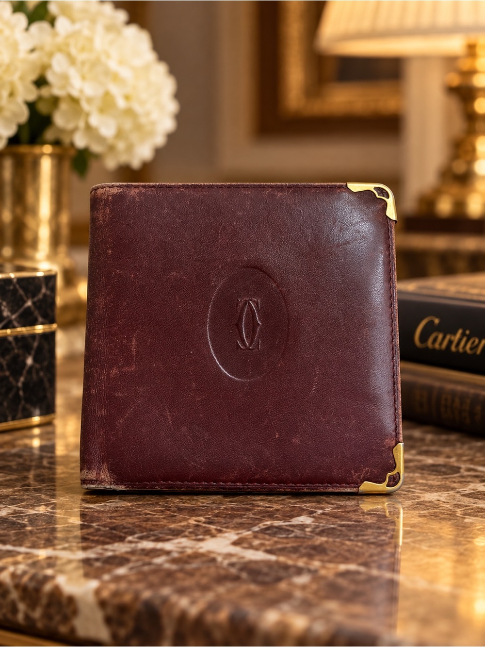 Must de Cartier Burgundy Leather Bifold Coin Wallet Authentic Vintage